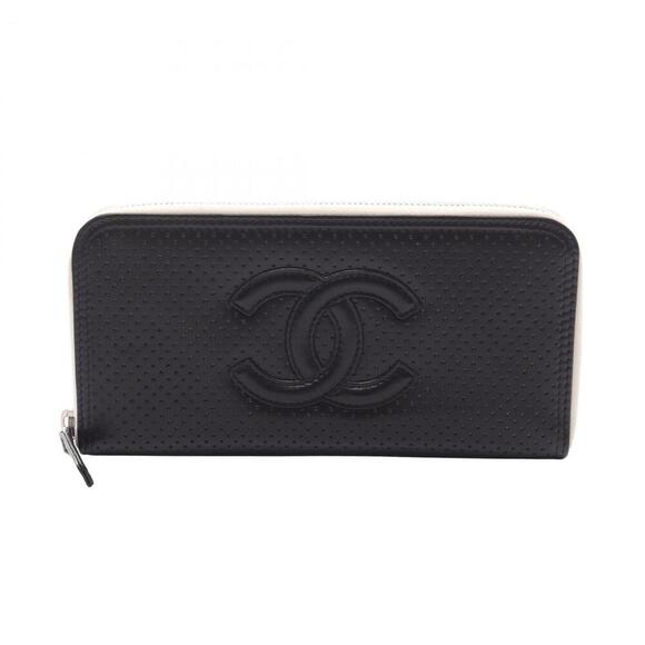 Vintage Genuine CHANEL Black Caviar Leather Long Wallet  CHANEL Authentic Black Leather Logo Wallet